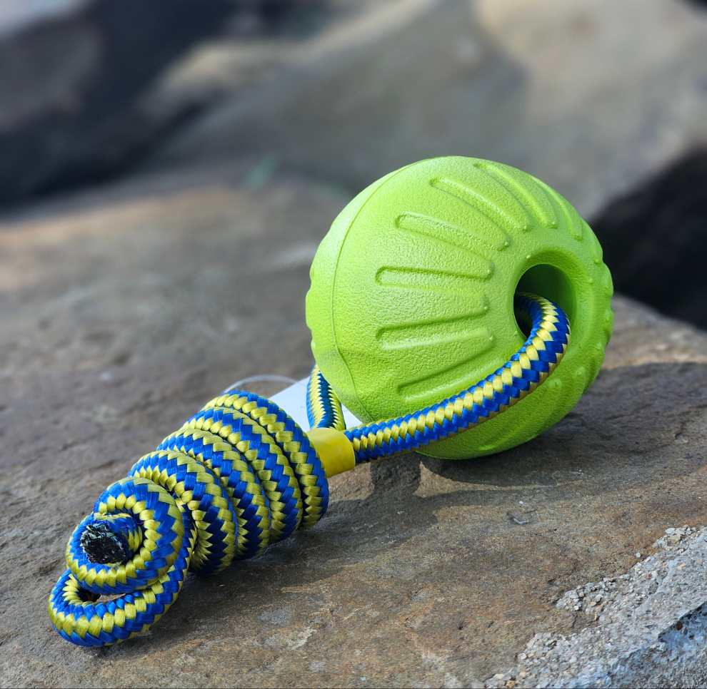 Dura-Foam Ball with Rope Handle by Ruff-Paws!