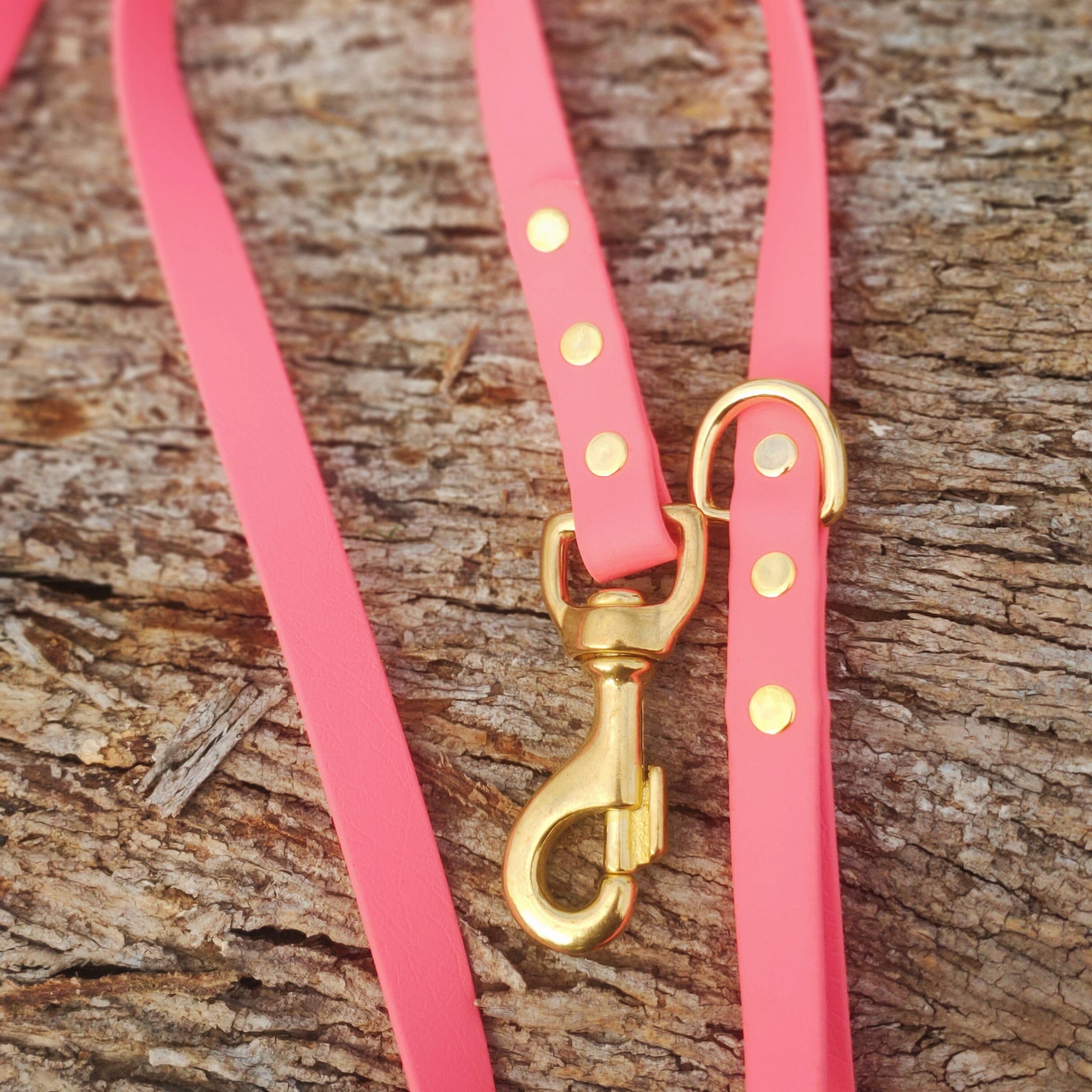 Leather Dog Leash - Coral/Gold